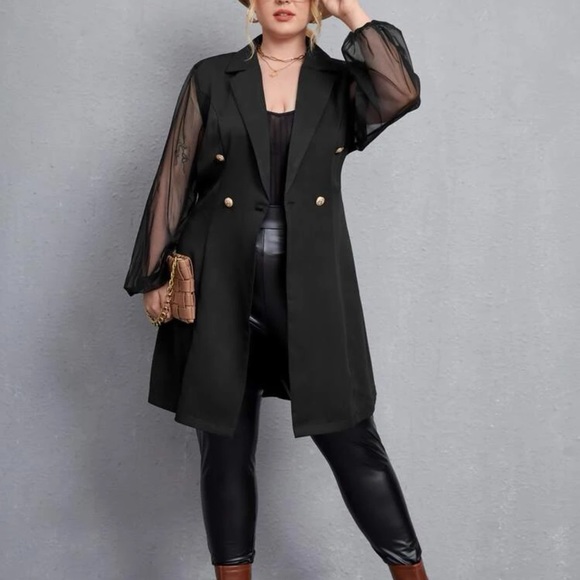 Plus mesh panel double breasted blazer - Picture 3 of 5